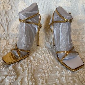 Nine West Metallic Gold Strappy Stiletto Sandals # 562